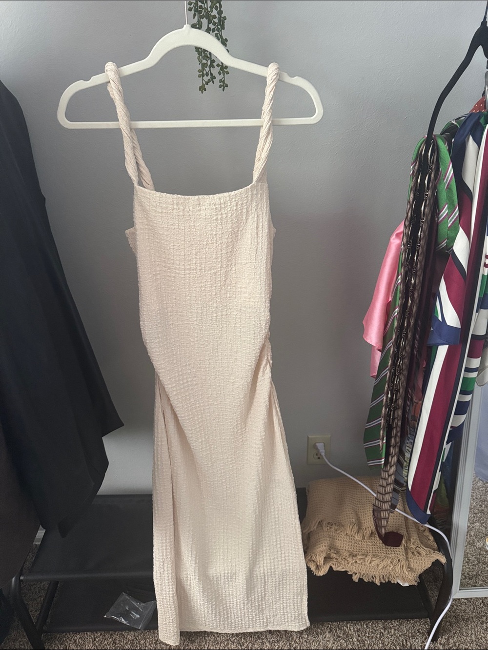 H&M Cream Twisted-Strap Textured Maxi Dress Tags Still On